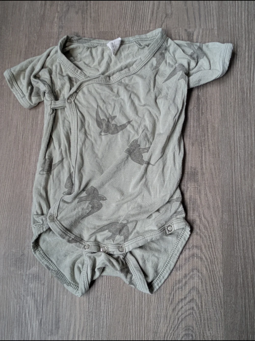 The Woods by Kate Quinn Sage Green Tonal Bird Print Modal Kimono Bodysuit 6-12 M